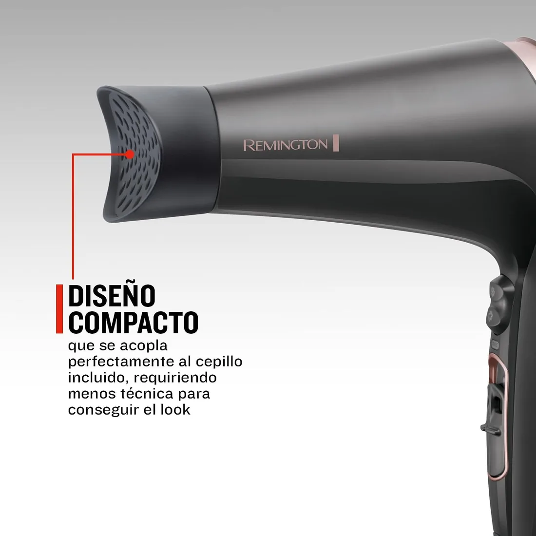Remington Secador de Pelo Curl & Straight Confidence, 2 en 1 Alisa y Riza, Iónico, 2200 W, 2 Concentradores, 1 Difusor y Cepillo de Barril, 3 Temperaturas, 2 Velocidades, Color Negro Y Rosa, D5707 foto 2