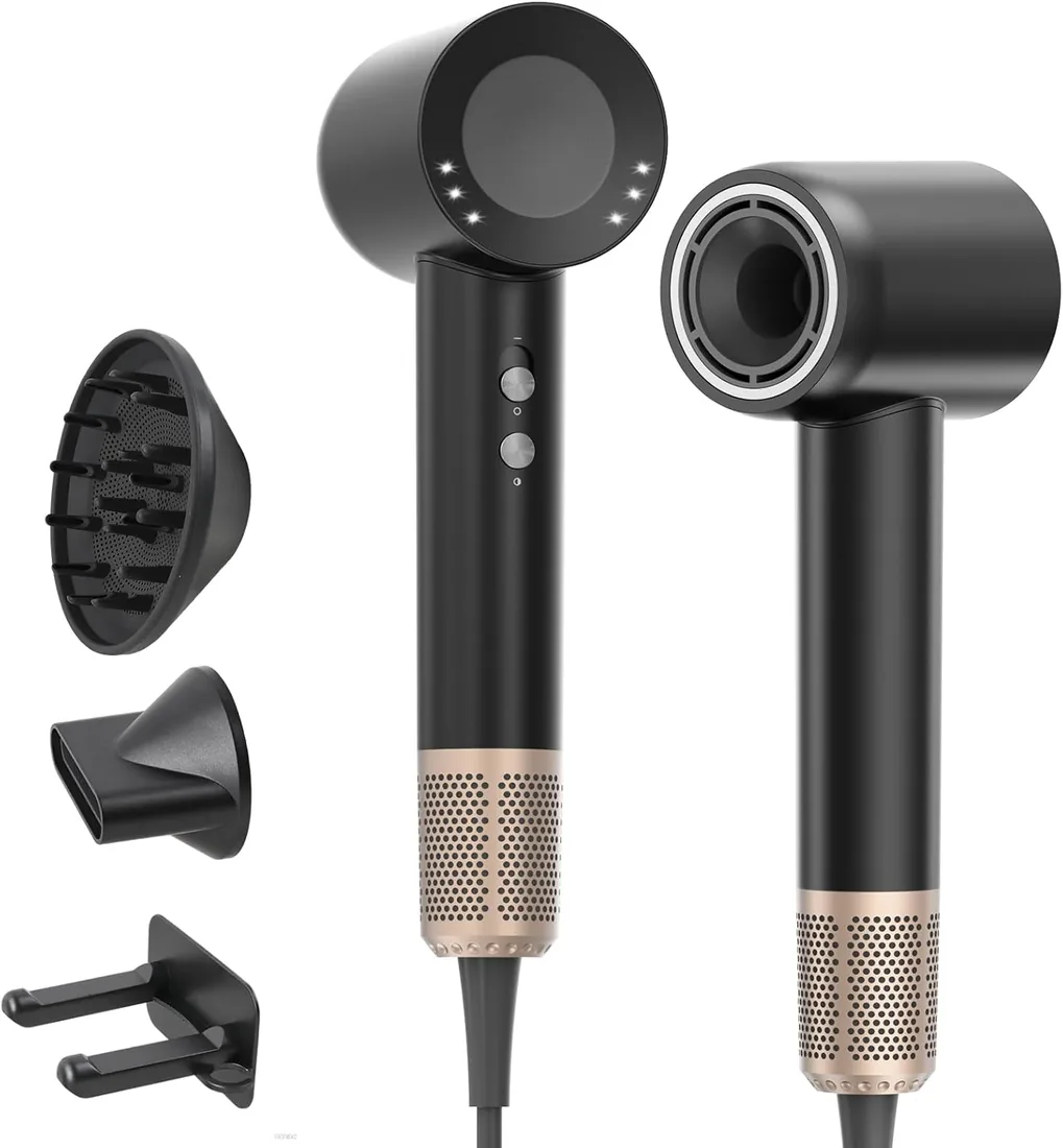 Secador Pelo Profesional Iónico con Difusor, 160.000 RPM, Negro