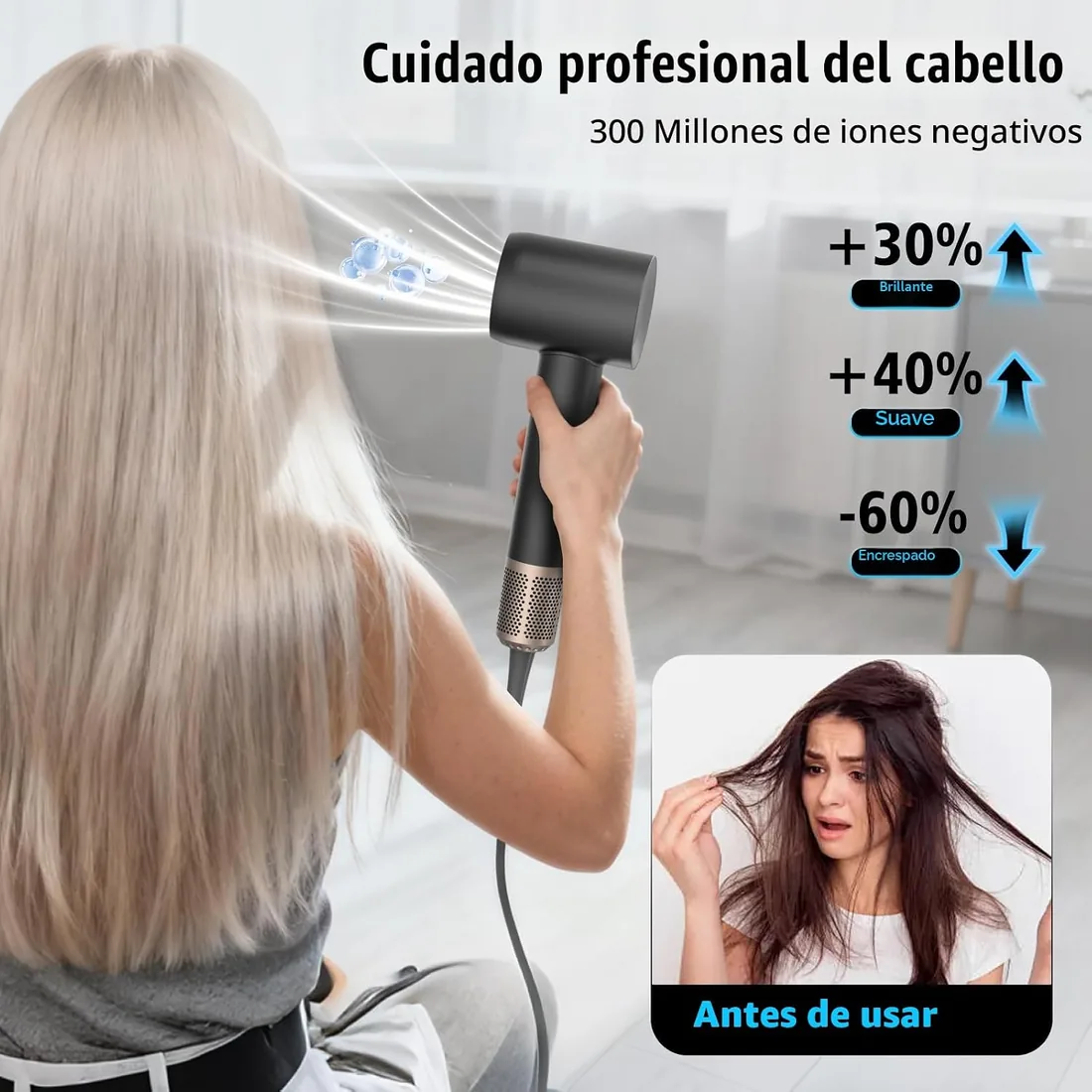Secador Pelo Profesional Iónico con Difusor, 160.000 RPM, Negro foto 3