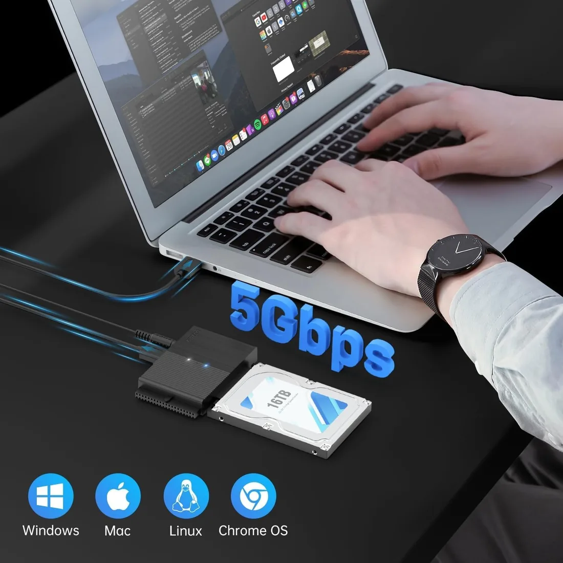 FIDECO Adaptador Lector Discos Duros USB 3.0 para 2,5'' y 3,5'' IDE y SATA HDD/SSD, CD-ROM, CD-RW, DVD-RW, Soporta 16TB MAX, Incluye Adaptador de Corriente 12V 2A foto 3