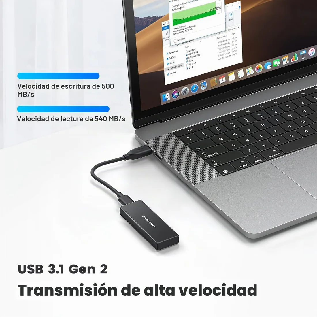 Vansuny SSD Externo 250GB Disco Duro Sólido Externo 250GB Portable SSD Alta Velocidad de Lectura de 500 MB/s foto 2