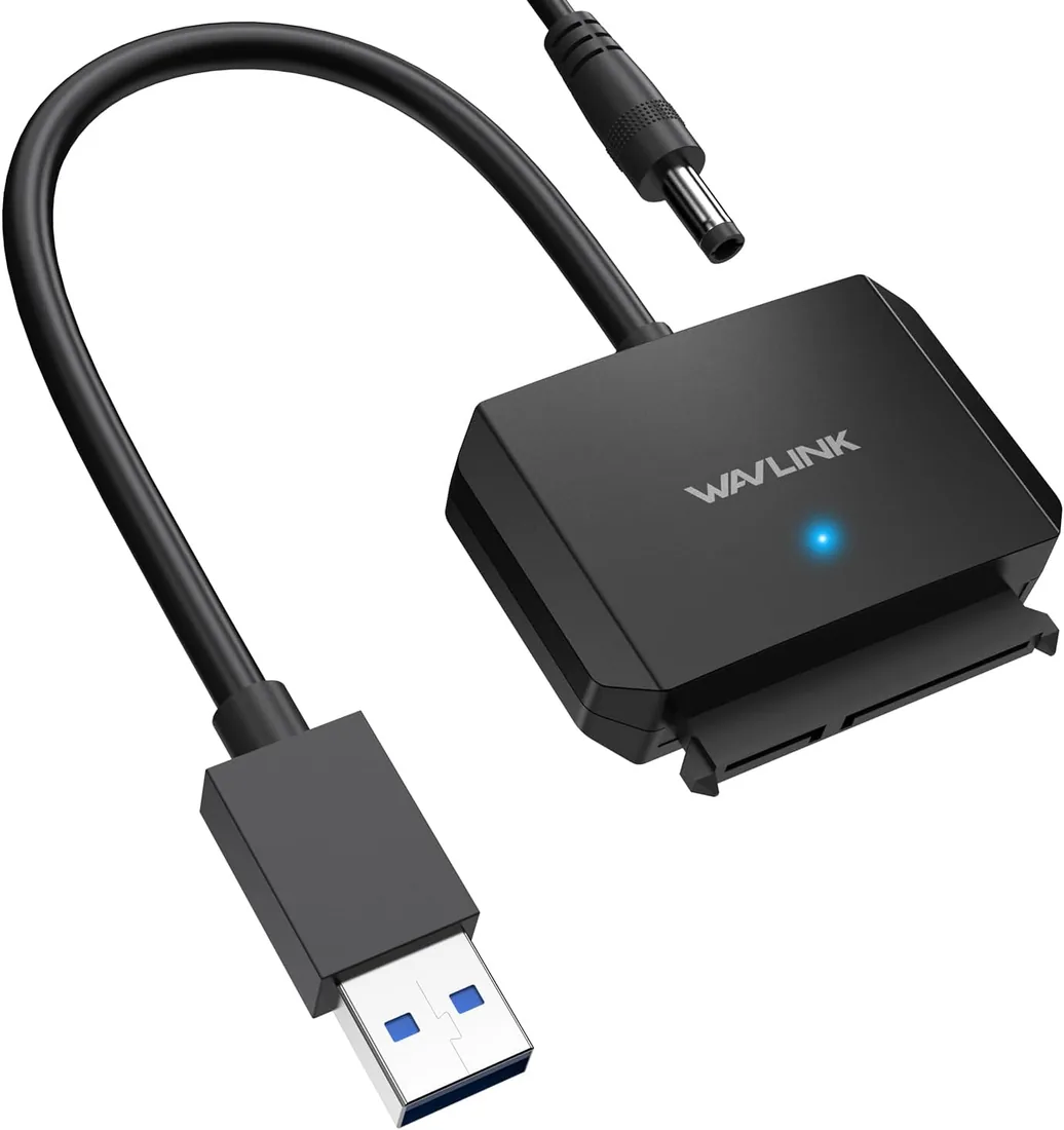 WAVLINK USB3.0 a SATA III Cable Adaptador de Disco Duro,Conector de Disco Duro Externo para 2,5''/3,5''HDD/SSD, SATA a USB A 5Gbps Convertidor,Adaptador de Corriente Incluido