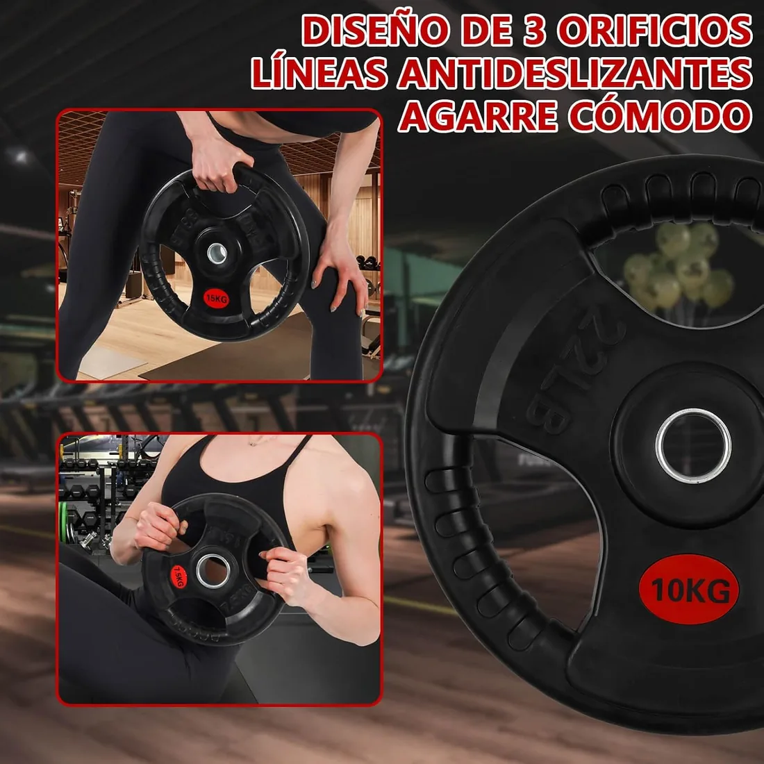 ALLinLIFE Discos Pesas, 2.5/5/7.5/10/15/20kg, Discos Mancuernas de Hierro Fundido Ø30/50mm, Antideslizante/Impermeable, Discos de Pesas Metálicas para Barras Olimpicos foto 3