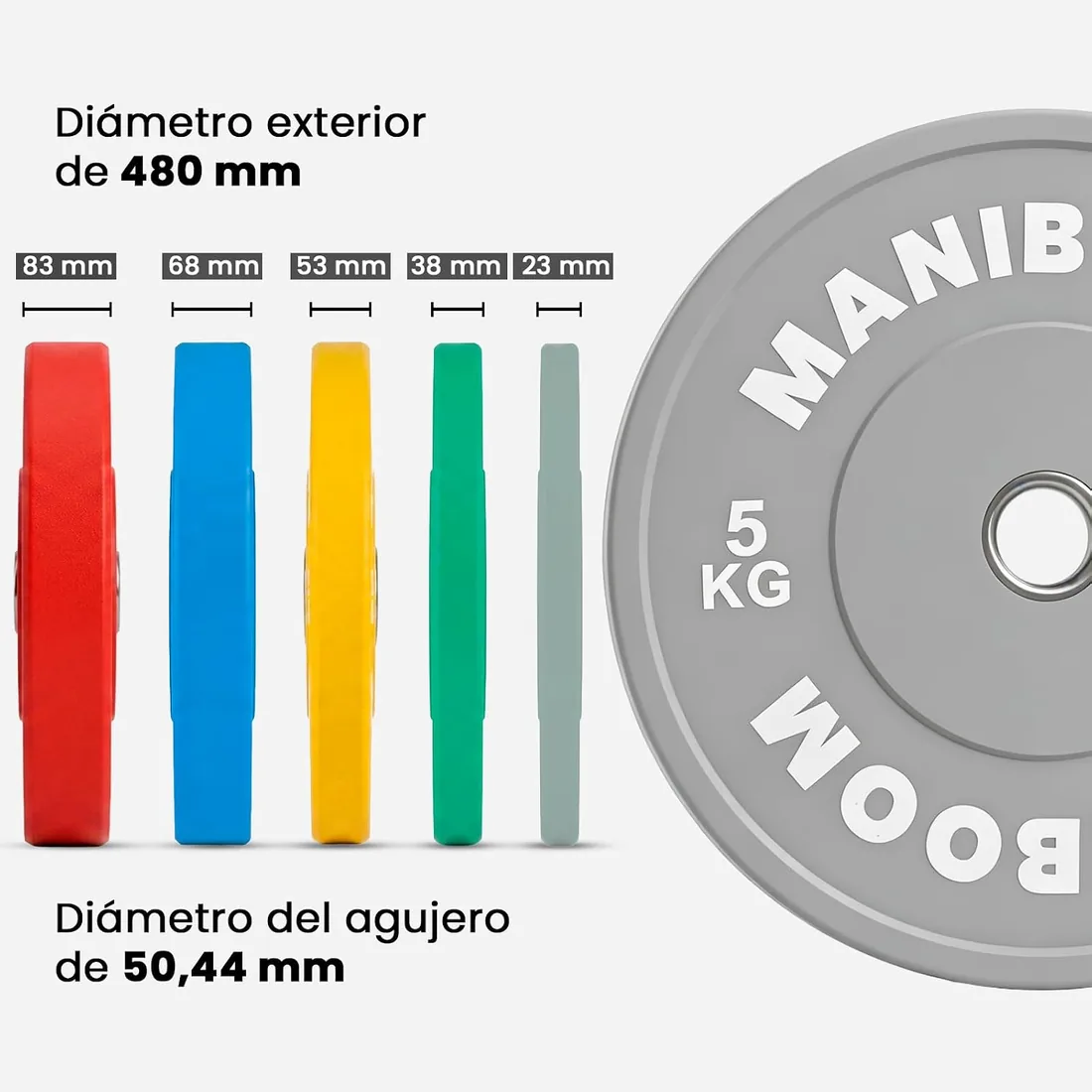 Discos Pesas Olimpicos Bumper 5kg, 10kg, 20kg, 25kg – Placas de Caucho Alta Densidad (85 Shore A) para Barra Olímpica 50mm – Equipo de Gimnasio en Casa, Cross Training y Halterofilia foto 3