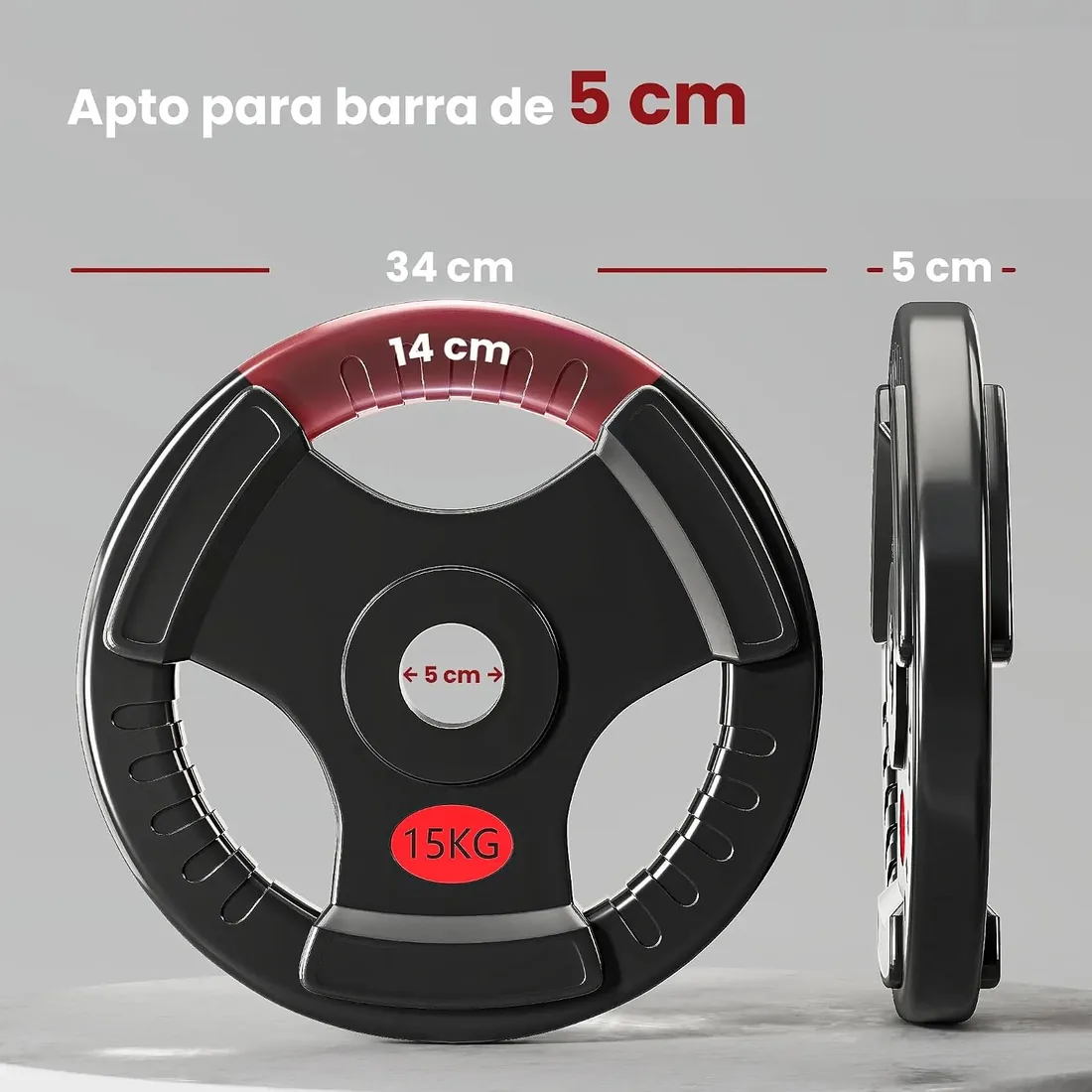 Fit-Force – Discos de Pesa Olímpica 5 KG (2 Unidades) | Hierro Fundido con Revestimiento de Caucho | Diámetro Olímpico 50 mm | Discos de Pesas para Barra y Entrenamiento en Casa o Gimnasio