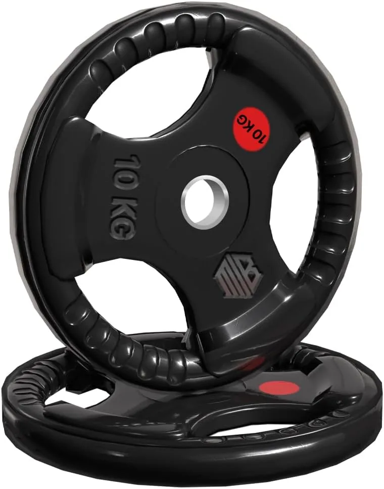 ManiBoom Discos Pesas Hierro ENGOMADO 30mm y 50mm Olimpica con Anillo Interior de Acero y Triple Agarre ERGONOMICO - Disco para Barra o Mancuernas 2,5kg, 5kg, 10kg, 15kg, 20kg