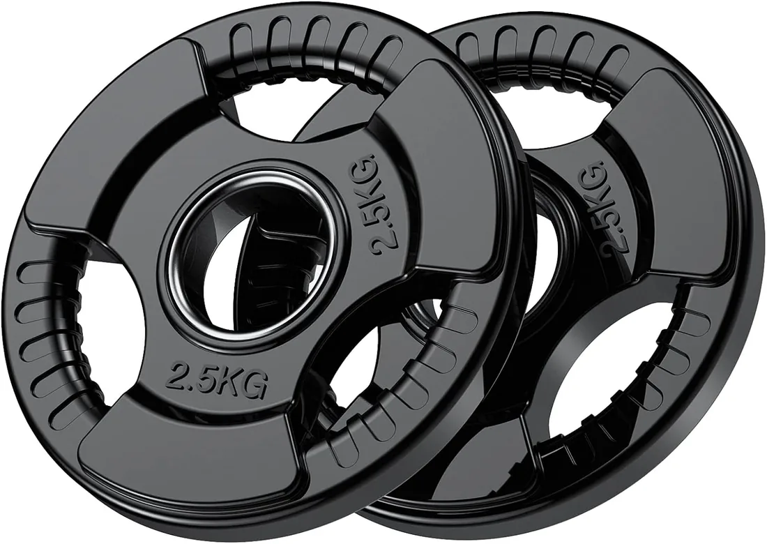 PhysKcal Disco Olímpico 50 mm, Disco de Hierro Fundido Tri-Grip | 1,25 kg a 25 kg. Asas ergonómicas para un cambio fácil. Ideal para musculación en gimnasio en casa.