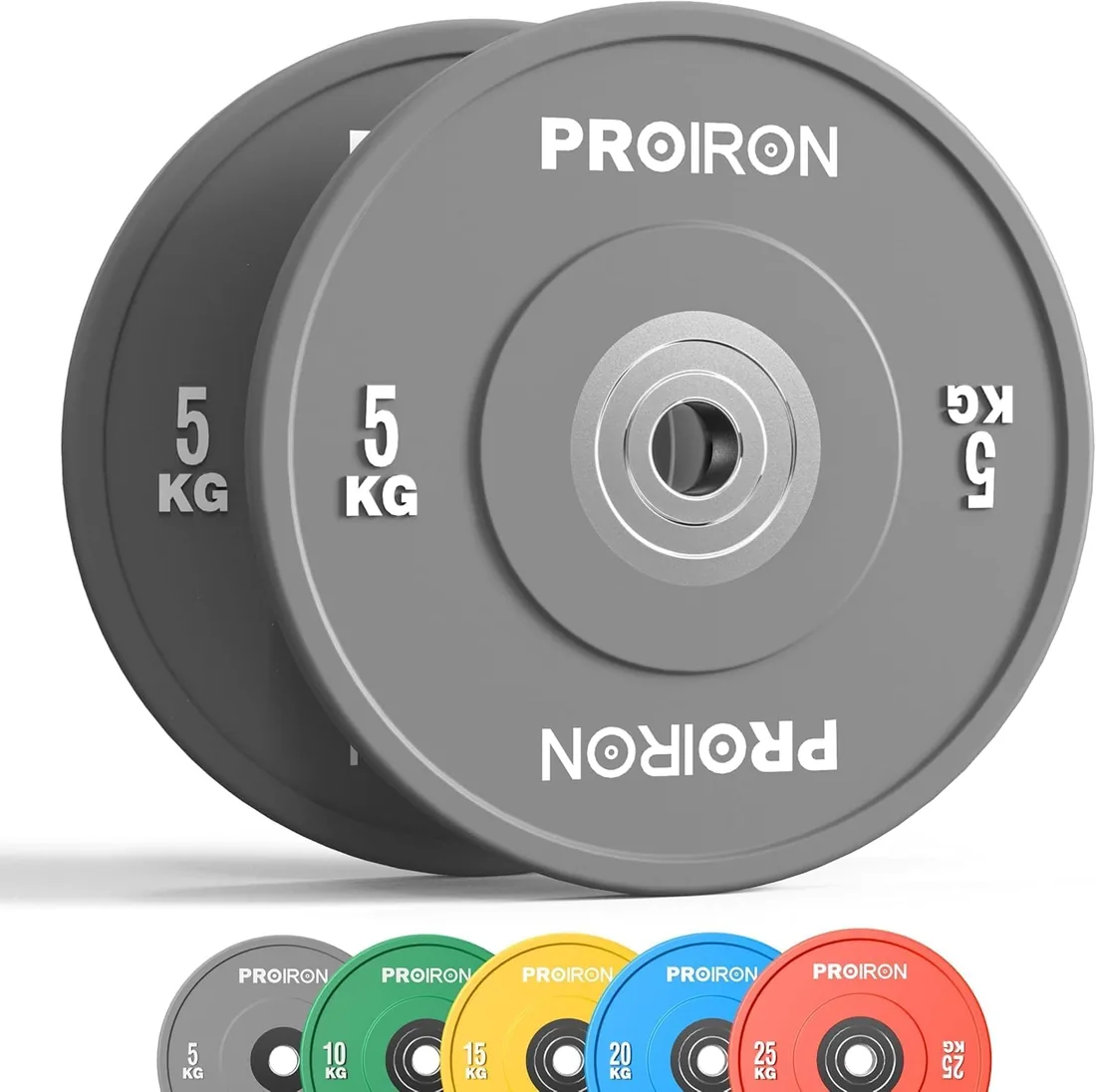 PROIRON Discos de Pesas de Goma, 50mm de Diámetro, Olímpico Discos de 5-25KG, Material de Caucho Endurecido, Resistente a los Golpes, Abertura de 51 mm con Anillo Interior de Acero, 1/2 Pcs