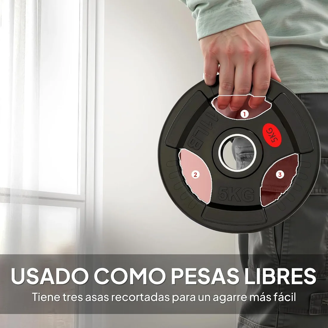 SPORTNOW Discos Pesas Olímpicas Agujero Ø50 mm 2 Discos 15 kg Negro | Anillo Interior de Acero, Triple Agarre, para Mancuernas y Barras, Entrenamiento Fitness en Casa, Gimnasio foto 3