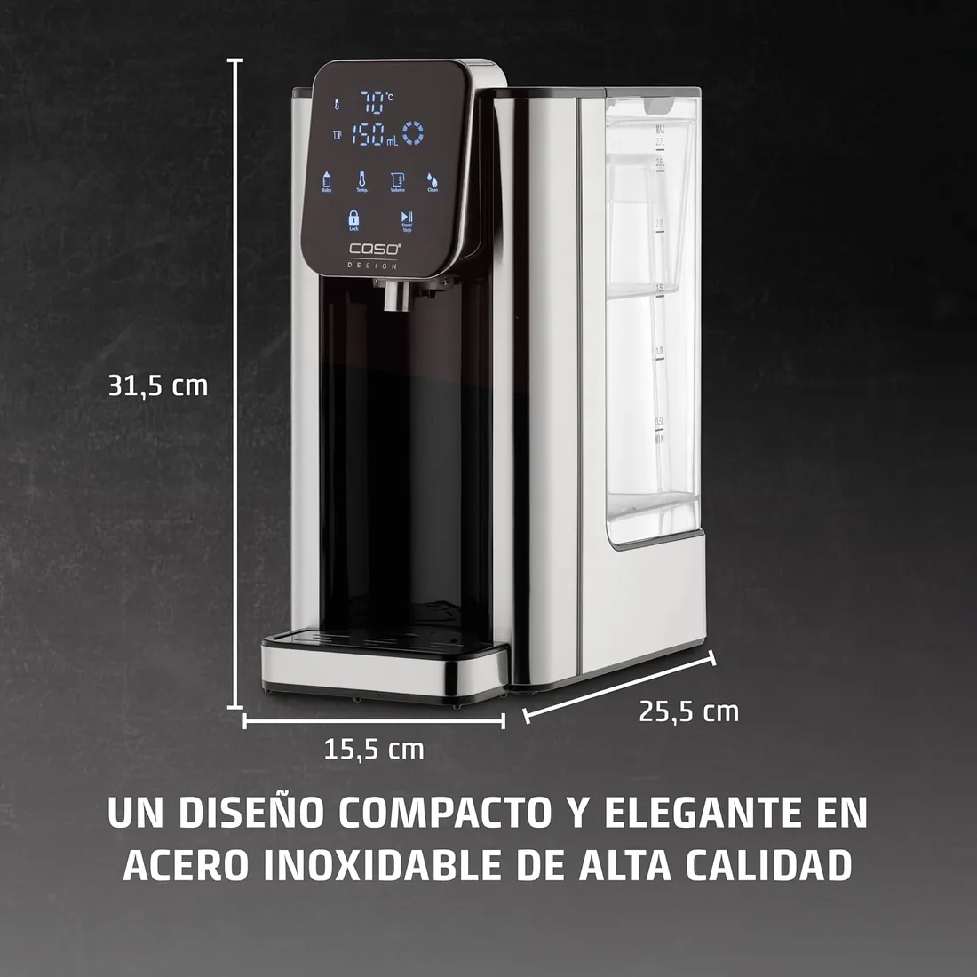 CASO HW 660 - dispensador de agua caliente 2,7L - hervidor de agua electrico - Agua caliente en segundos - temperatura 40°C a 100°C - 7 cantidades de salida - Filtro Antical y Anti Impurezas foto 2