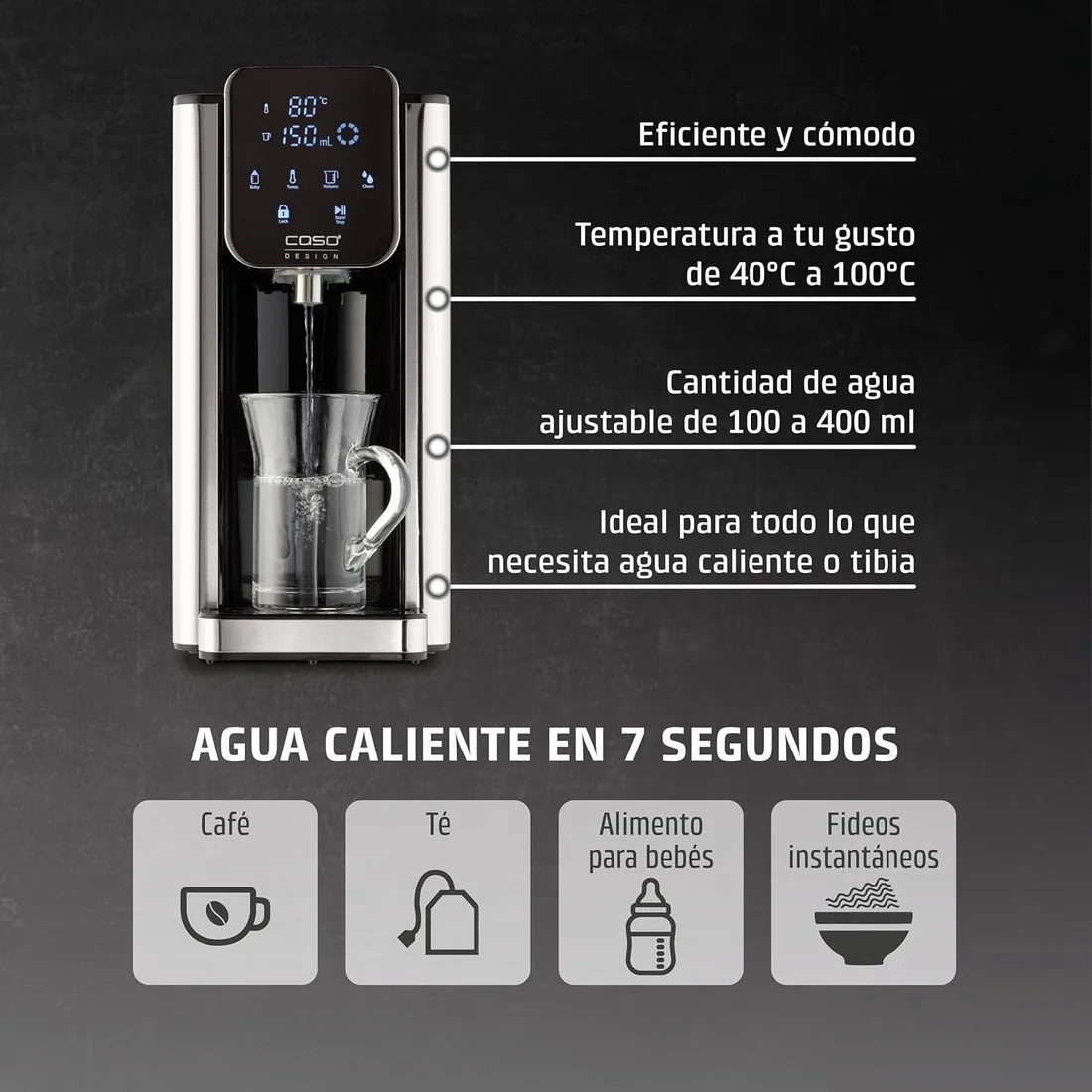 CASO HW 660 - dispensador de agua caliente 2,7L - hervidor de agua electrico - Agua caliente en segundos - temperatura 40°C a 100°C - 7 cantidades de salida - Filtro Antical y Anti Impurezas foto 3