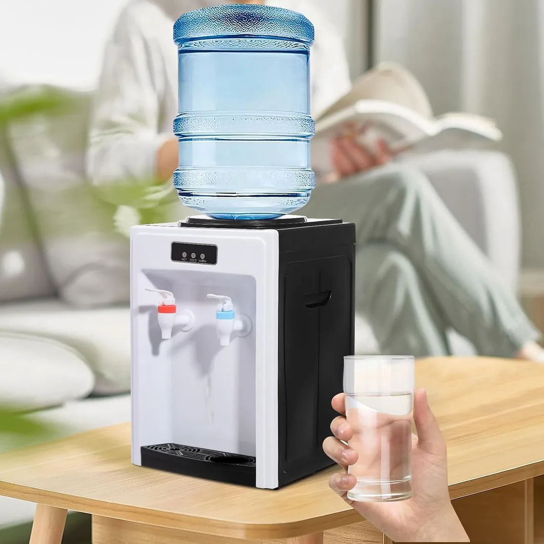 Dispensador de agua caliente eléctrico, 24 x 24 x 36 cm, cubo aplicable de 4,5 a 18,9 L, agua caliente/fría, doble caño, diseño de entrada de agua, dispensador de agua caliente y fría foto 2