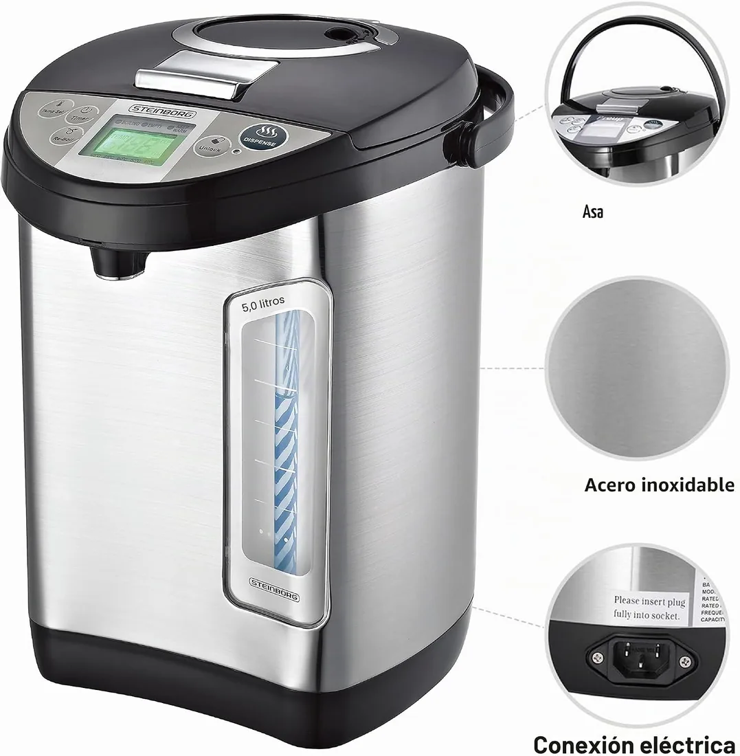 Thermopot 5 litros Dispensador de agua caliente de acero inoxidable Hervidor de agua Dispensador de agua Termo Tetera Temporizador de 24 horas Pantalla LCD Seguridad para niños (5 litros) foto 2