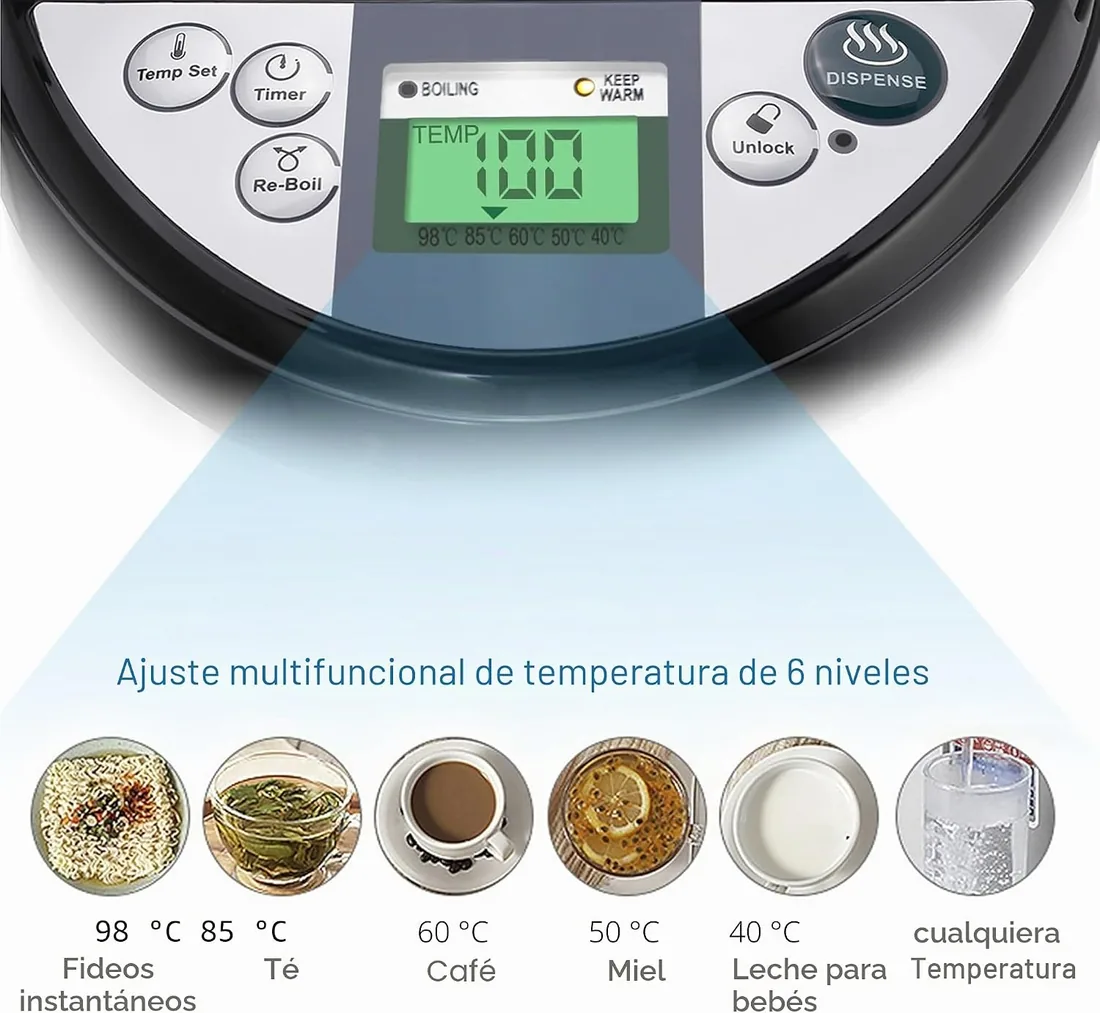 Thermopot 5 litros Dispensador de agua caliente de acero inoxidable Hervidor de agua Dispensador de agua Termo Tetera Temporizador de 24 horas Pantalla LCD Seguridad para niños (5 litros) foto 3
