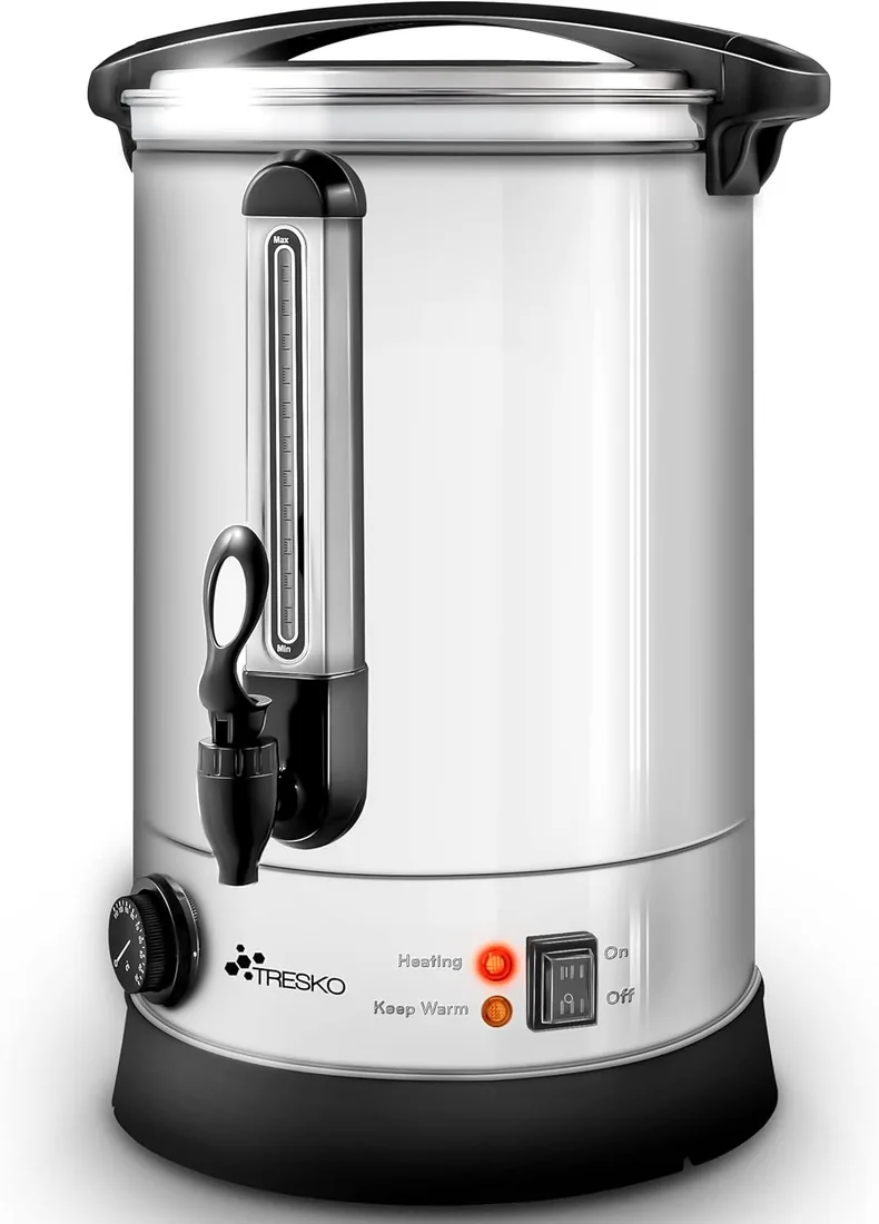 TRESKO® Dispensador de Bebidas Calientes y Frías de Acero Inoxidable 10L | Acciaio Inox | 1500W | Hervidor de Vino, Agua Caliente, Té, Café | Caldera de Cocción Automática | Olla eléctrica