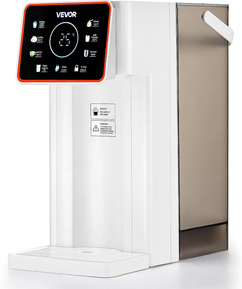 VEVOR Dispensador de Agua Caliente Instantáneo de Encimera con 6 Temperaturas Ajustables y 8 Volúmenes de Agua, Tanque Extraíble de 3 L, Calentamiento Rápido con Pantalla Táctil y Bloqueo, Blanco