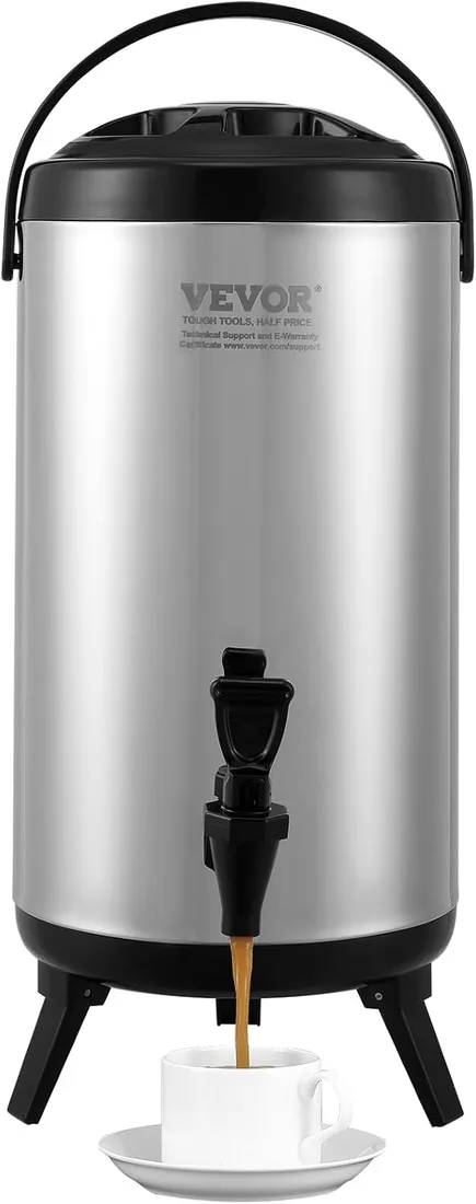 VEVOR Dispensador de Bebidas Aislado Dispensador de Agua Fría y Caliente No Eléctrico 9,2 L Almacenamiento de Alimentos de Acero Inoxidable Contenedor Aislado 4-6 H con Grifo Portátil para Camping
