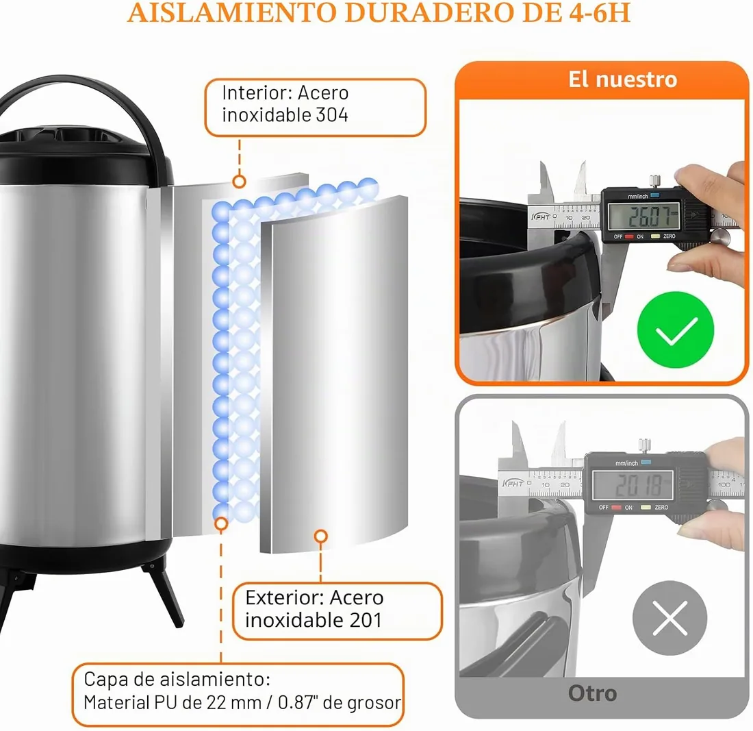 VEVOR Dispensador de Bebidas Aislado Dispensador de Agua Fría y Caliente No Eléctrico 9,2 L Almacenamiento de Alimentos de Acero Inoxidable Contenedor Aislado 4-6 H con Grifo Portátil para Camping foto 3