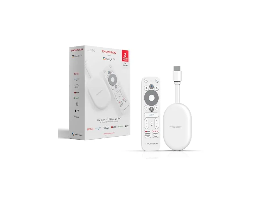 Thomson Go Cast 152 Dongle de Streaming, 4K UHD Google TV, Control por Voz, Google Cast, Dolby Atmos, Dolby Digital+, HDR10, Portátil, 2 GB RAM, 32 GB Memoria – Blanco foto 2