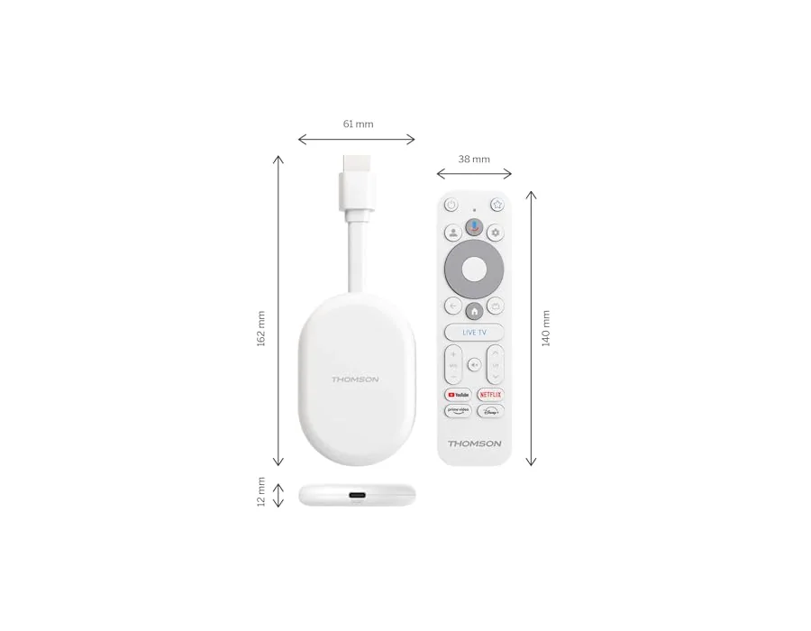 Thomson Go Cast 152 Dongle de Streaming, 4K UHD Google TV, Control por Voz, Google Cast, Dolby Atmos, Dolby Digital+, HDR10, Portátil, 2 GB RAM, 32 GB Memoria – Blanco foto 3