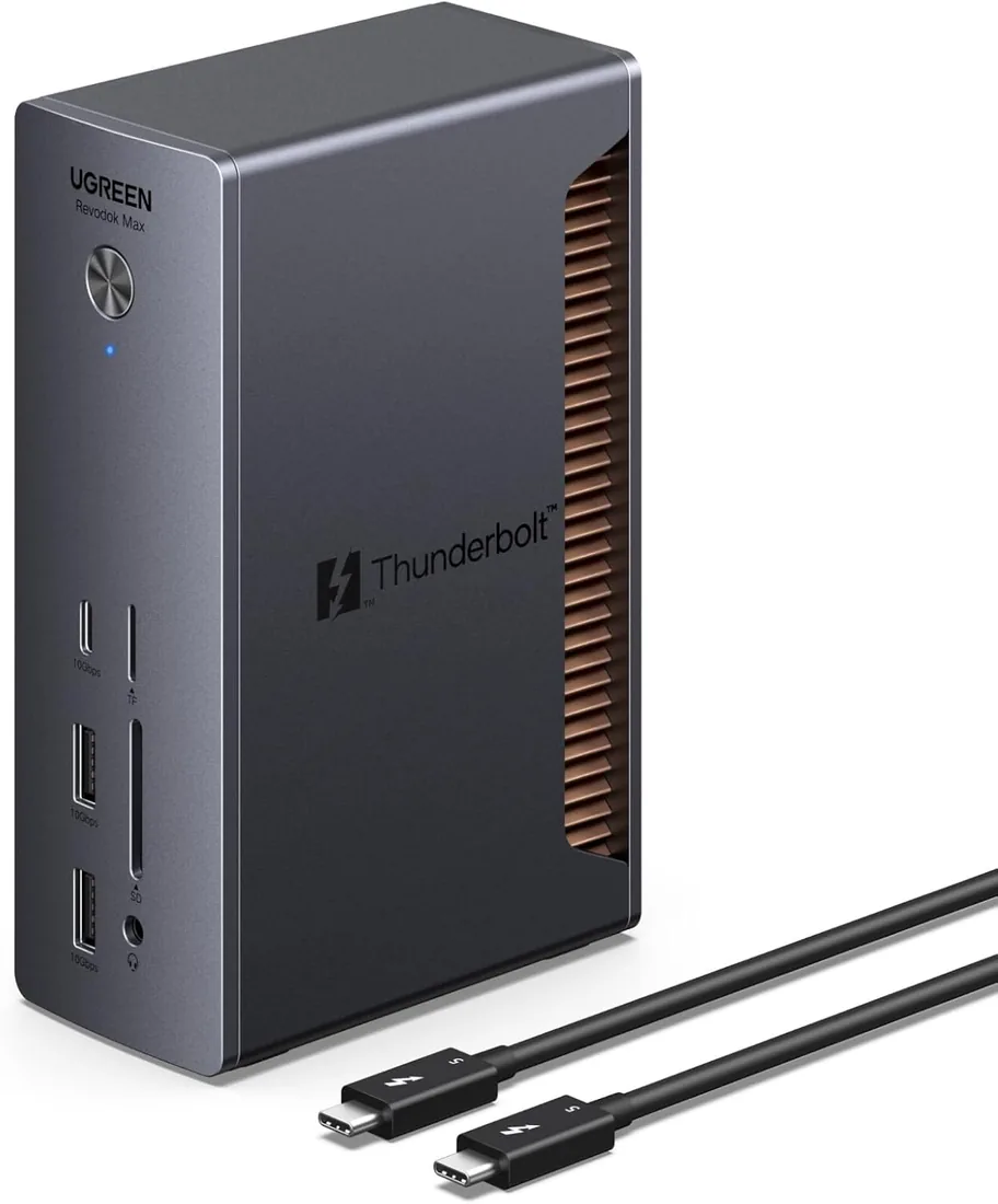 UGREEN Revodok MAX Thunderbolt 5 Docking Station USB C Pantalla Triple | 13 en 1, 3 TBT5, Triple 4K60Hz, Doble 6K60Hz, 120Gbps, 4A1C, RJ45 2.5GbE, SD TF 4.0, 140W Max Carga, DC 180 W, Audio 3.5mm foto 3