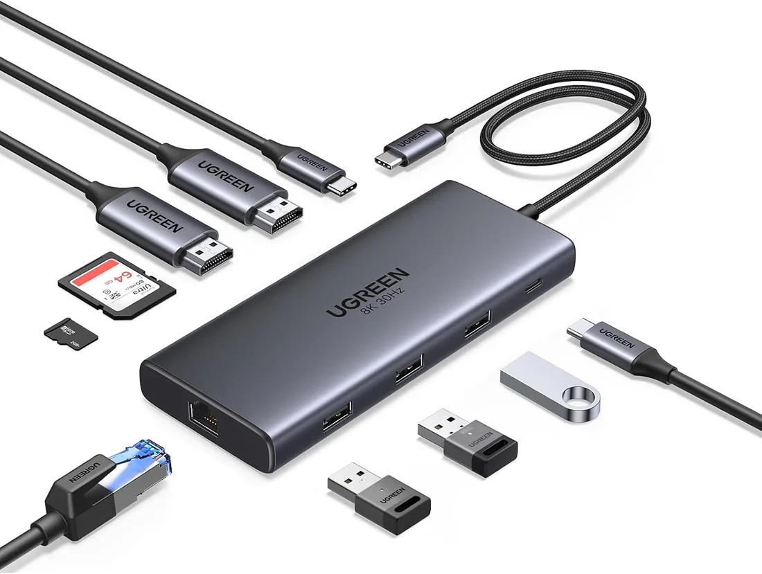UGREEN Revodok Pro 210 Hub USB C 10 en 1 Docking Station Dual Pantalla | 2 HDMI, Único 8K30Hz, Doble 4K60Hz, Ethernet Gigabit, Carga PD 100W, 5Gbps, 3A1C, SD TF, Compatible con MacBook Pro Air foto 2