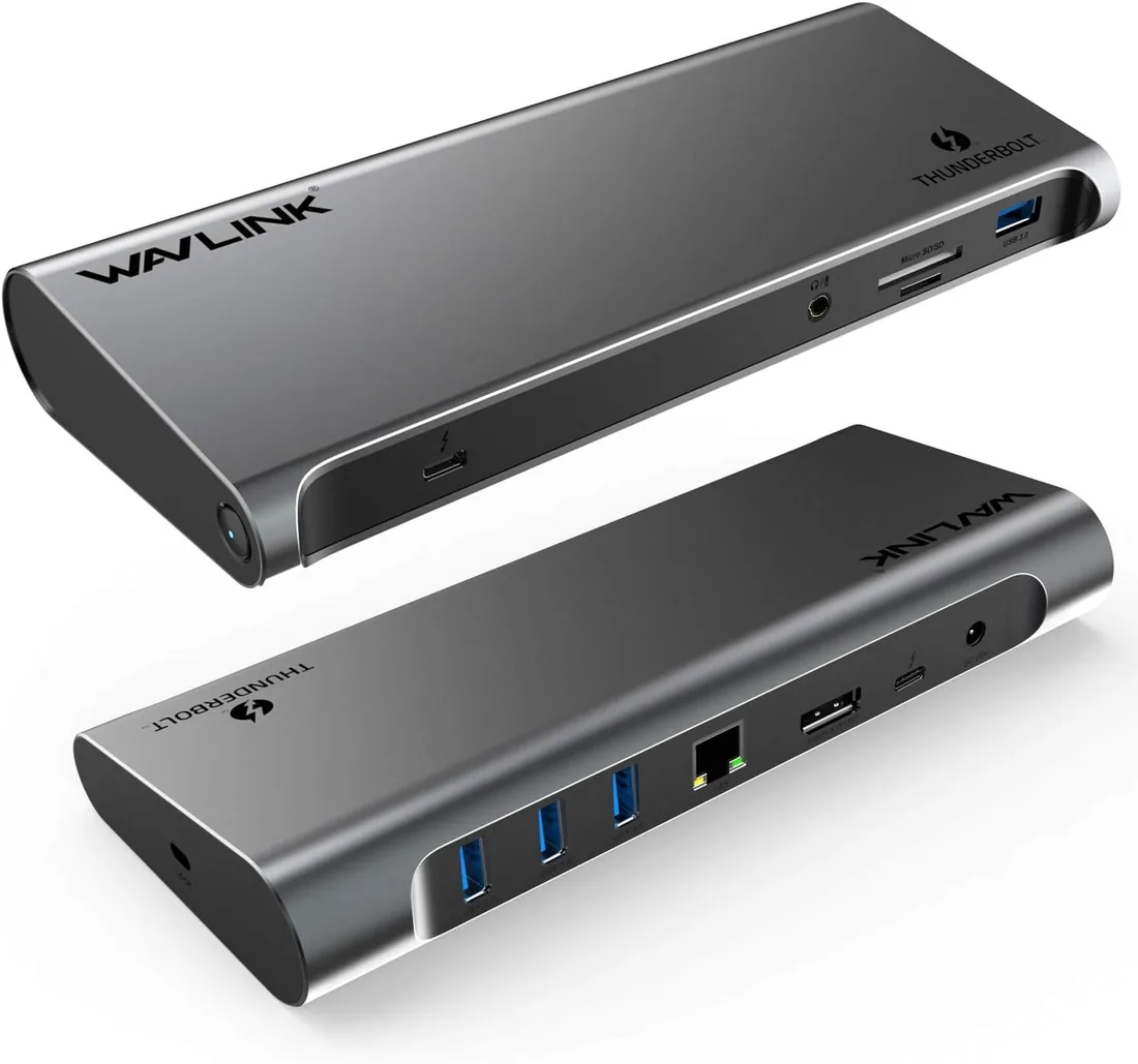 WAVLINK Thunderbolt 3 Dock con función de Carga de 85W Compatible con MacOS y portátiles con Windows específicos (DisplayPort, Gigabit LAN, Audio)