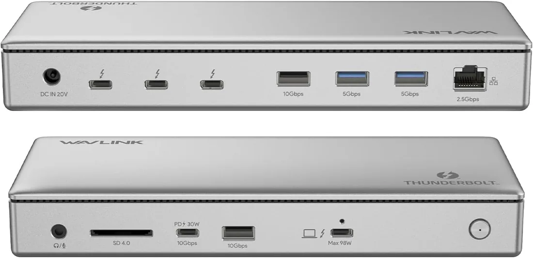 WAVLINK Thunderbolt 4 Dock 40Gbps, 98W PD, 8K/Dual 4K para Mac & Windows | Estación de acoplamiento 12-en-1: 4*TBT4, 8K@30Hz, dual 4K@60Hz, USB 10Gbps, LAN 2,5G, SD, 98W PD, compatible Mac & Windows