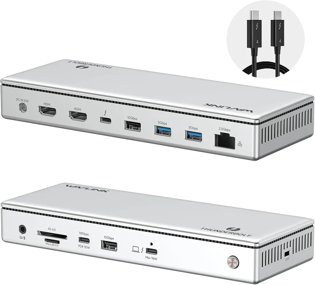 WAVLINK Thunderbolt 4 Docking Station 40Gbps 96W PD 8K Triple 4K portátiles | Estación acoplamiento 13-en-1: 8K/triple 4K@60Hz, 2 HDMI, USB 10Gbps, LAN 2,5G, SD/TF, audio, 96W PD, compatible Mac Windows foto 3