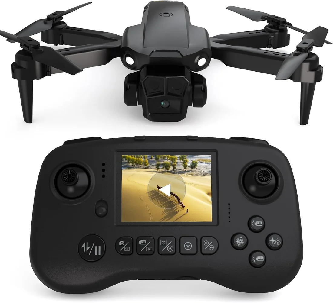 Dron con cámara 1080P para adultos, Dron con mando a distancia con pantalla | TD12Pro Mini dron con mando distancia con pantalla, Cuadricóptero RC plegable, Dron para niños adultos principiantes, Regalo foto 2