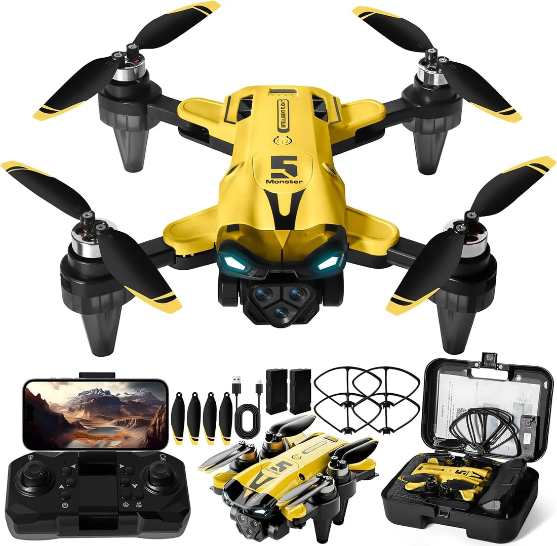 Dron Con Cámara 4K HD Para Principiantes, Dron Plegable, Motor Sin Escobillas, Flip 3D, Despegue/Aterrizaje 1 Botón, Modo Headless, Vuelo Waypoint, Regalo Para Niños O Principiantes, 2 Baterías