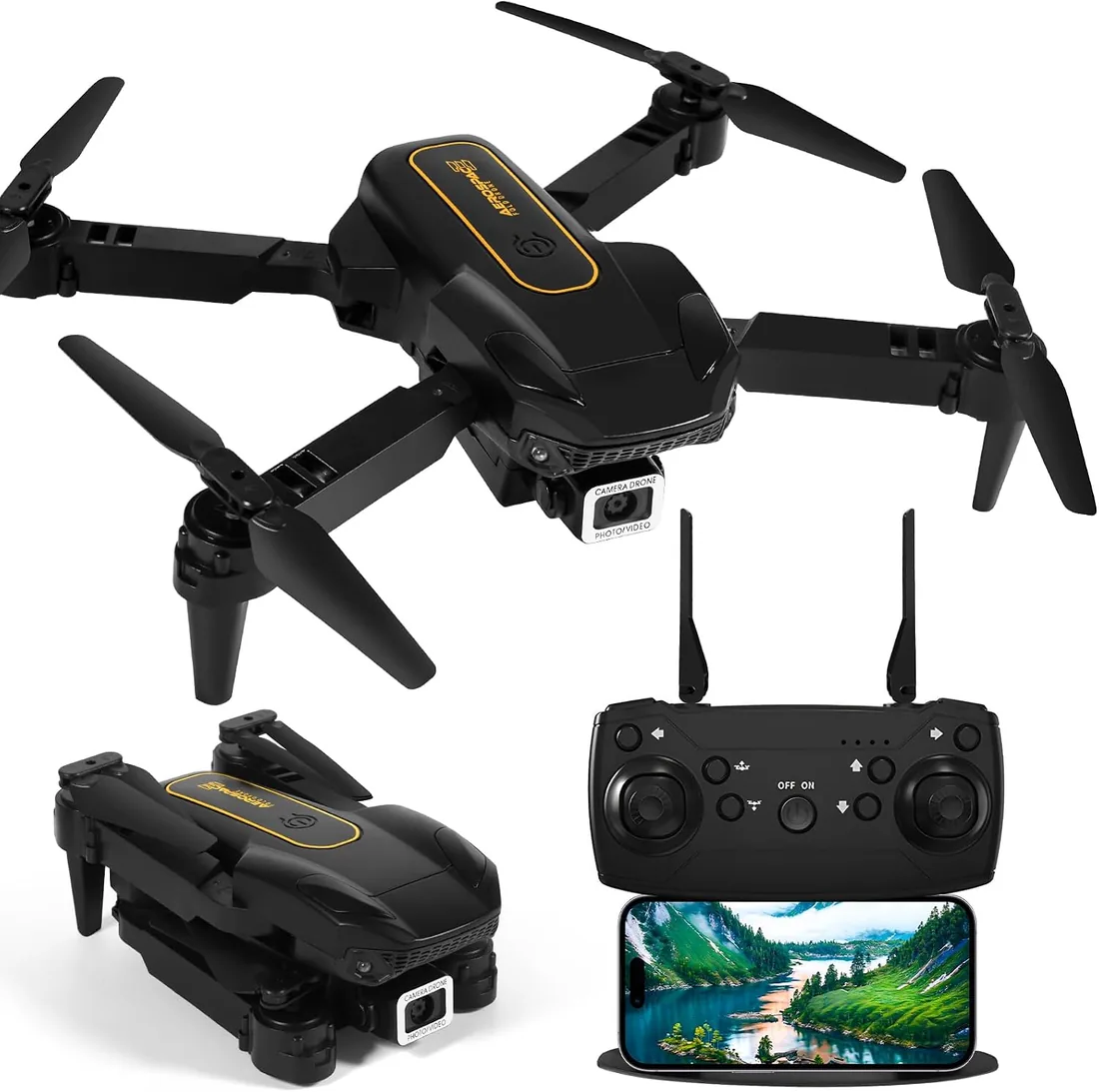 Drone con Cámara 1080P, 3 Modos de Velocidad, Mantenimiento de Altitud, 360° Flip, Cuadricóptero RC Drones, Drone Plegable con Bolsa de Transporte para Principiantes foto 2
