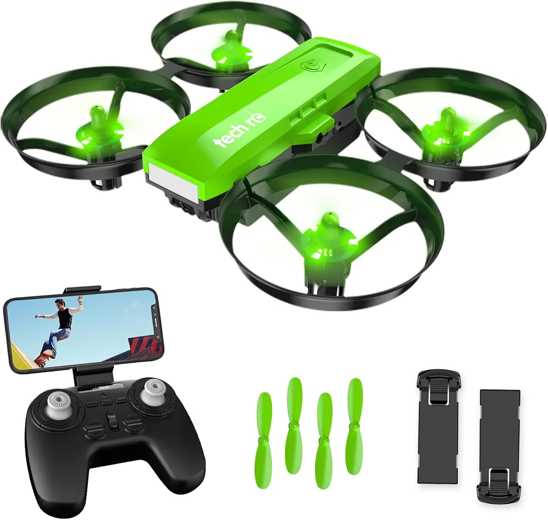 Mini Drone Cámara 1080P WiFi FPV, RC Cuadricóptero Niños, 2 Baterías