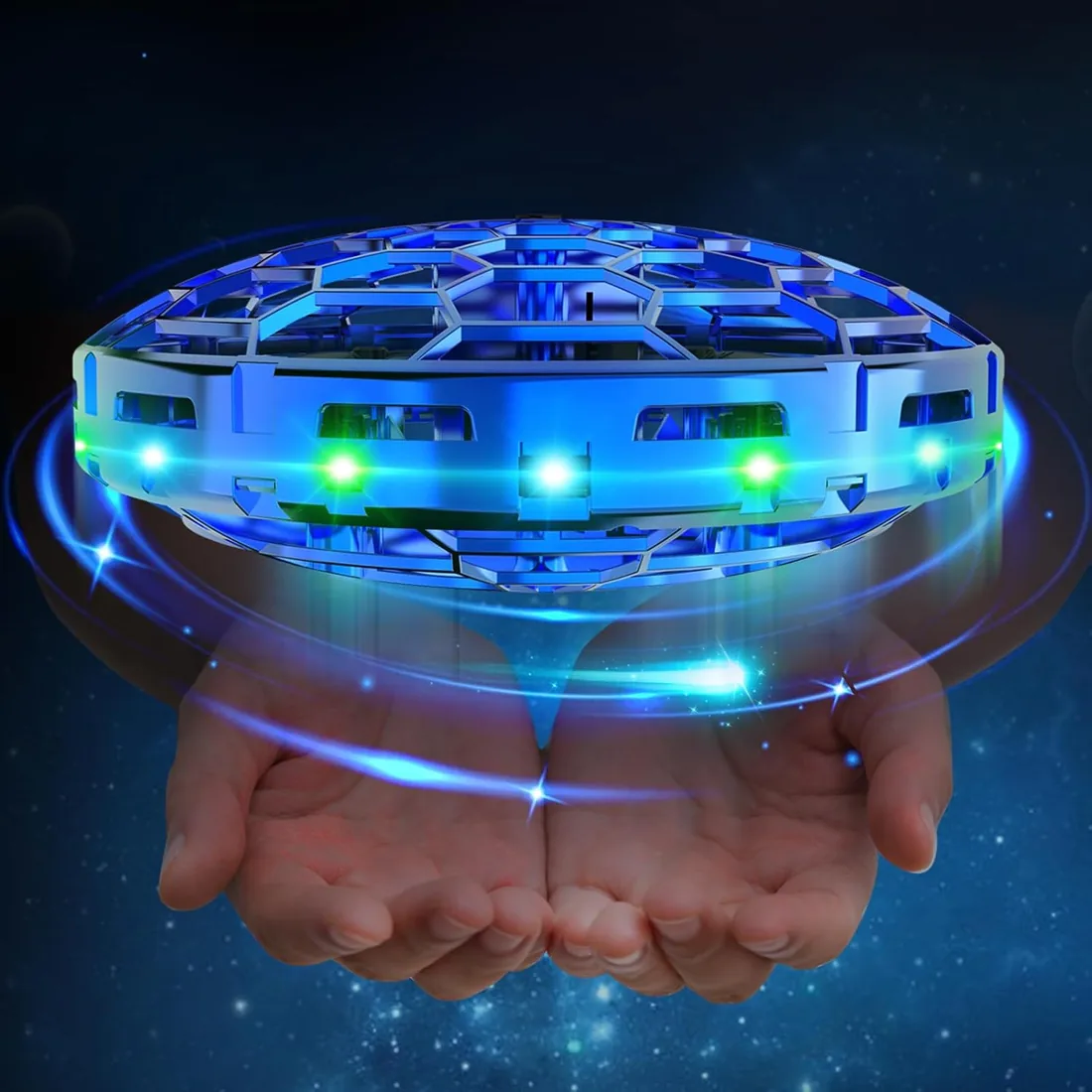 semai Mini UFO Drone Bola Voladora, Juguete Volador Controlado a Mano Bola Voladora Giratoria de 360 ° con Luz LED, Regalos para Interiores y Exteriores para Niños Niñas 6 7 8 9 10+ Años, Azul foto 2
