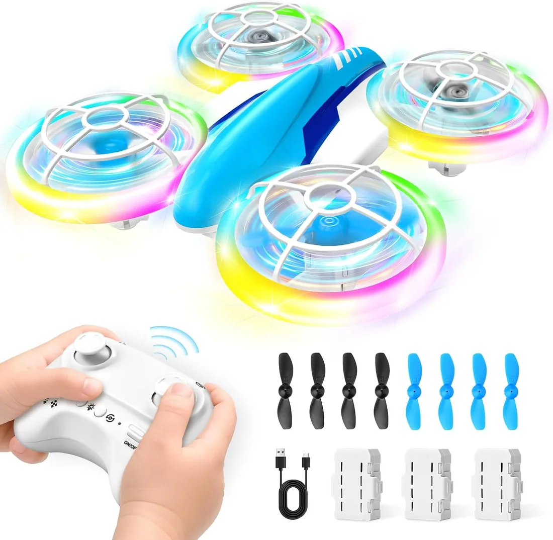 YIKANWEN Dron RC para Niños de 6 a 14 Años con Luces LED, Vuelo en 360° y Aterrizaje con Una Tecla - Juguete de Cuadricóptero para Niños y Niñas
