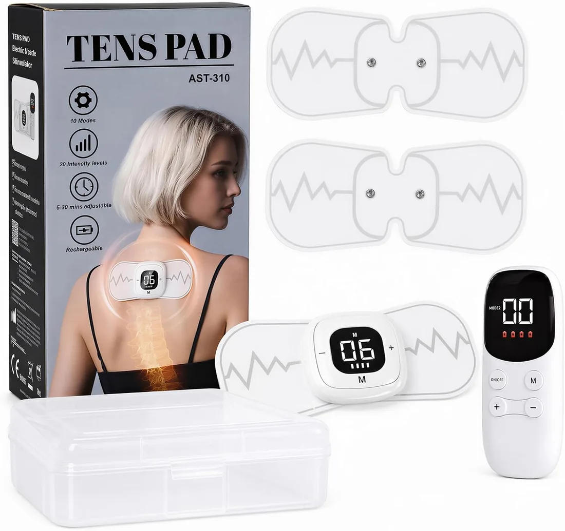 Auxoliev Tens Electroestimulador Muscular, Estimulador Portátil Recargable, 10 Modos y 20 Niveles de Intensidad, Alivia Eficazmente el Dolor en Brazos, Espalda, Hombros y Cuello