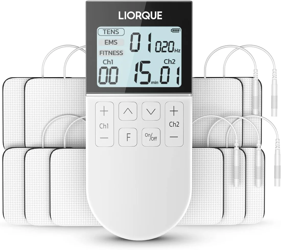 LIORQUE Electroestimulador Muscular, TENS/EMS/FITNESS 3 en 1, Blanco | 50 Modos, 10 Piezas de Electrodos TENS, 16 Niveles de Intensidad Para el Alivio del Dolor foto 3