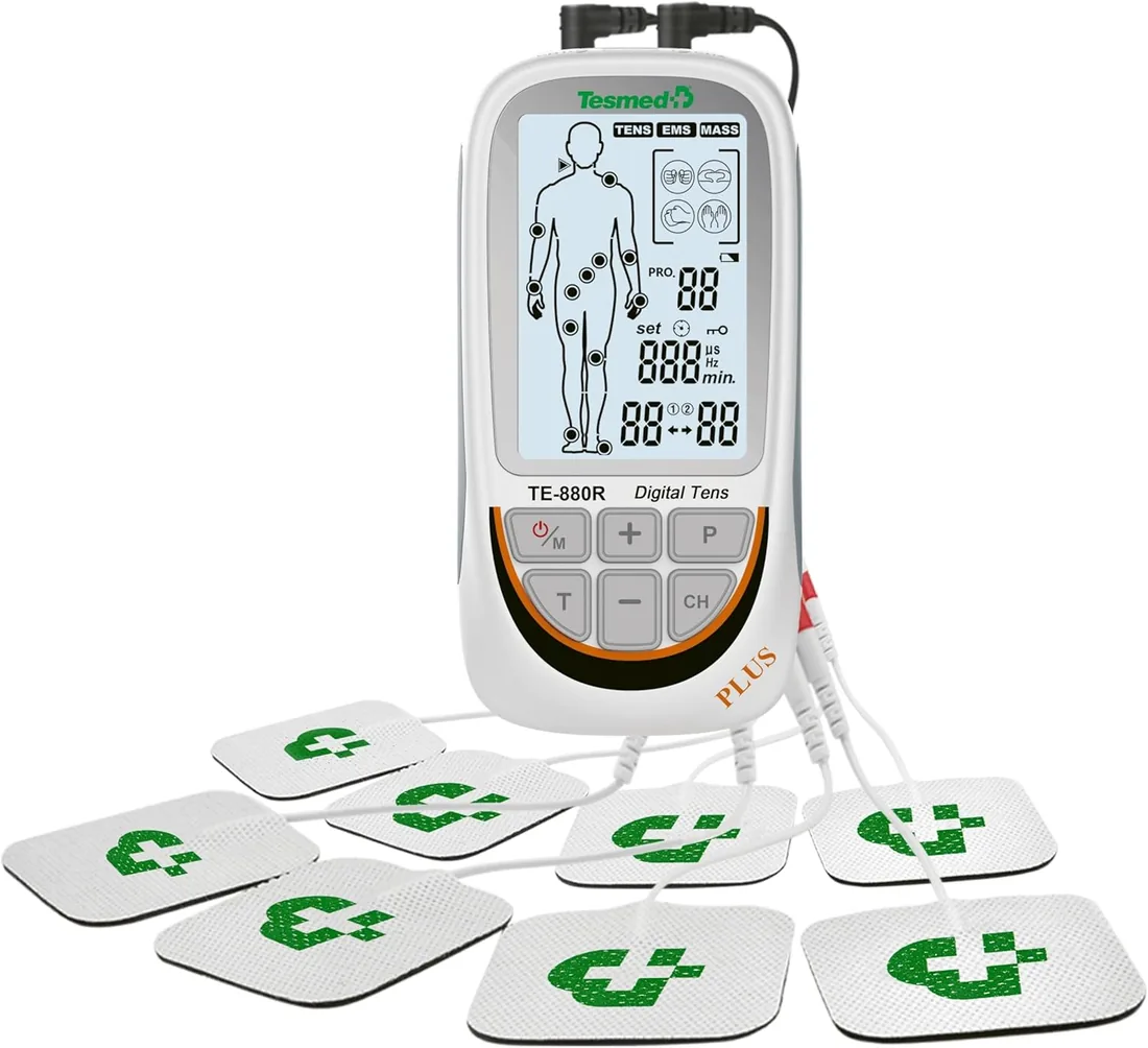 TESMED TE-880R Plus TENS, EMS y Masaje, Recargable | Con 73 programas, 2 personalizables y uso con 8 electrodos. foto 2