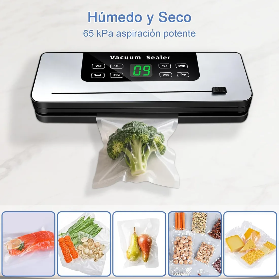 7 in 1 Maquina vacio alimentos, Automático seco que mojado envasadora al vacio, Embasadoras vacio alimentos domestica con Cuchillo de corte, Vacuum Sealer con Tubo de Vacío con 20 bolsas envasar foto 2