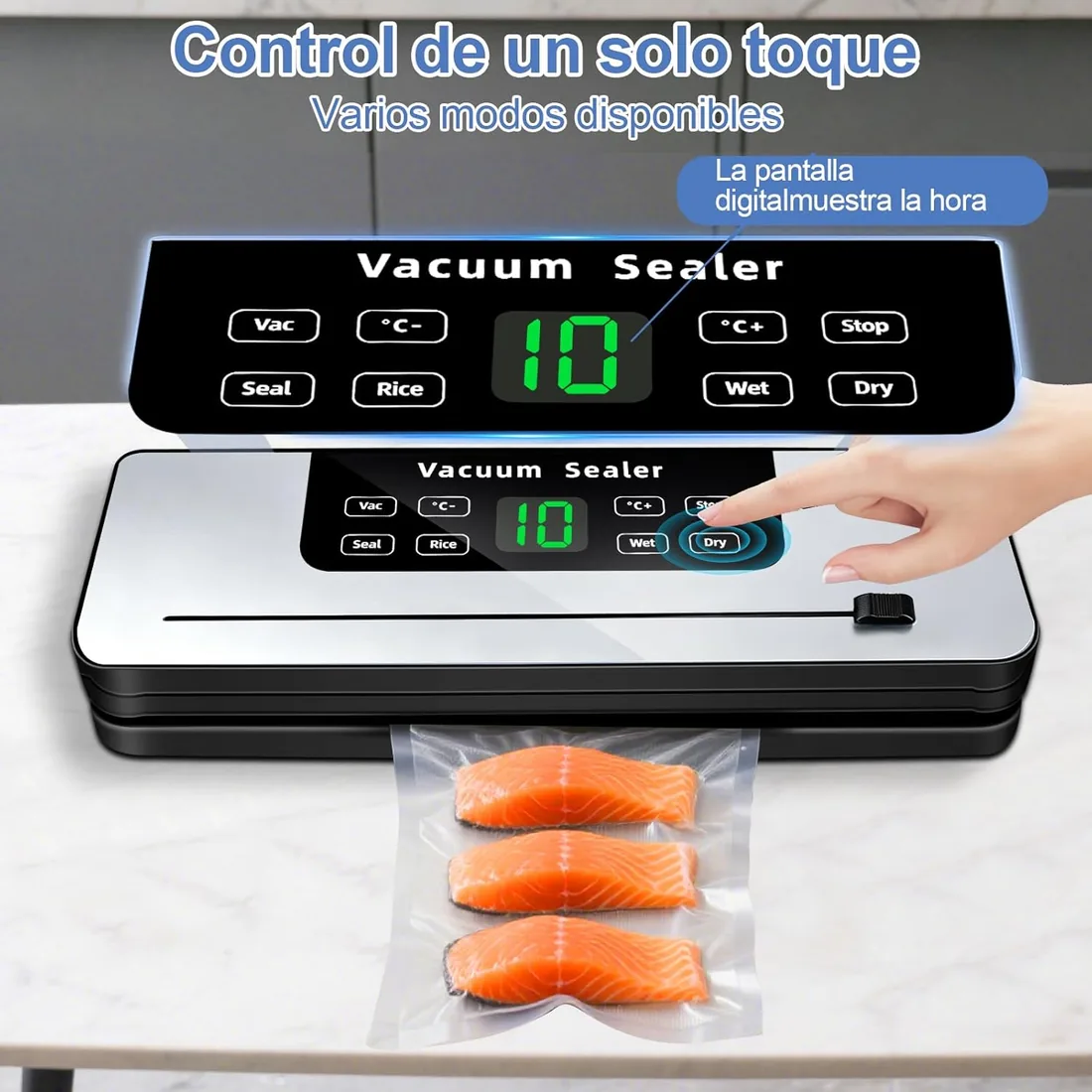 7 in 1 Maquina vacio alimentos, Automático seco que mojado envasadora al vacio, Embasadoras vacio alimentos domestica con Cuchillo de corte, Vacuum Sealer con Tubo de Vacío con 20 bolsas envasar foto 3