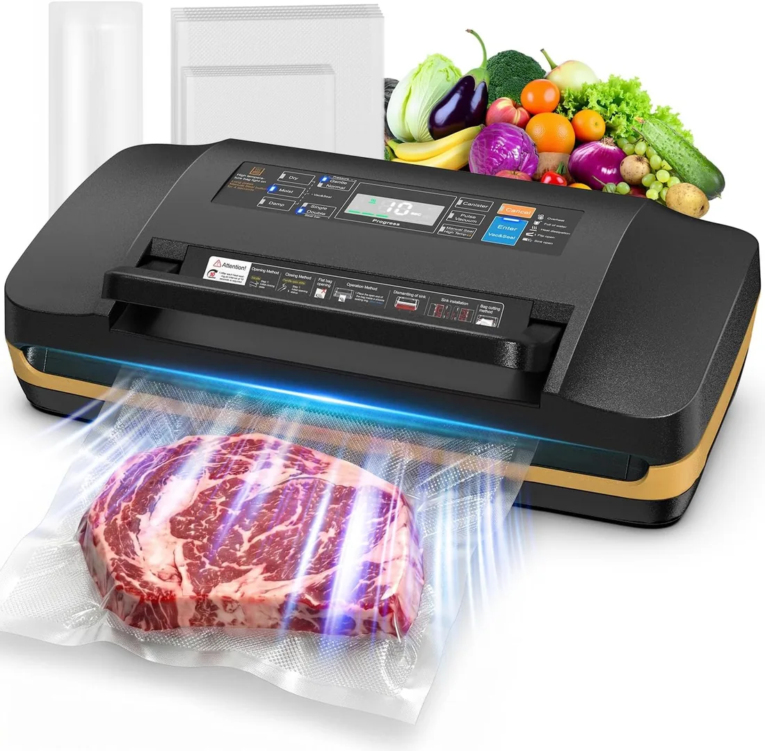 Envasadora al Vacío Doméstica Alimentos, 95 kPa & Doble Sellado | 18 en 1, Selladora al Vacío con Doble Sellado, Cortador Integrado, Seco/Húmedo, Sous Vide