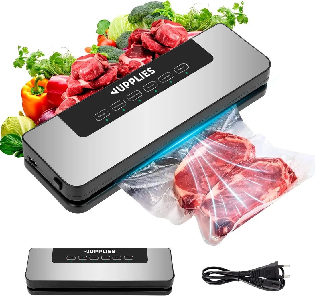 JUPPLIES Envasadora al Vacio Domestica - Selladora de Alimentos Profesional con Potente Succión 80 Kpa y 5 Modos - Máquina de Conservación de Alimentos Frescos (Envasadora) foto 3