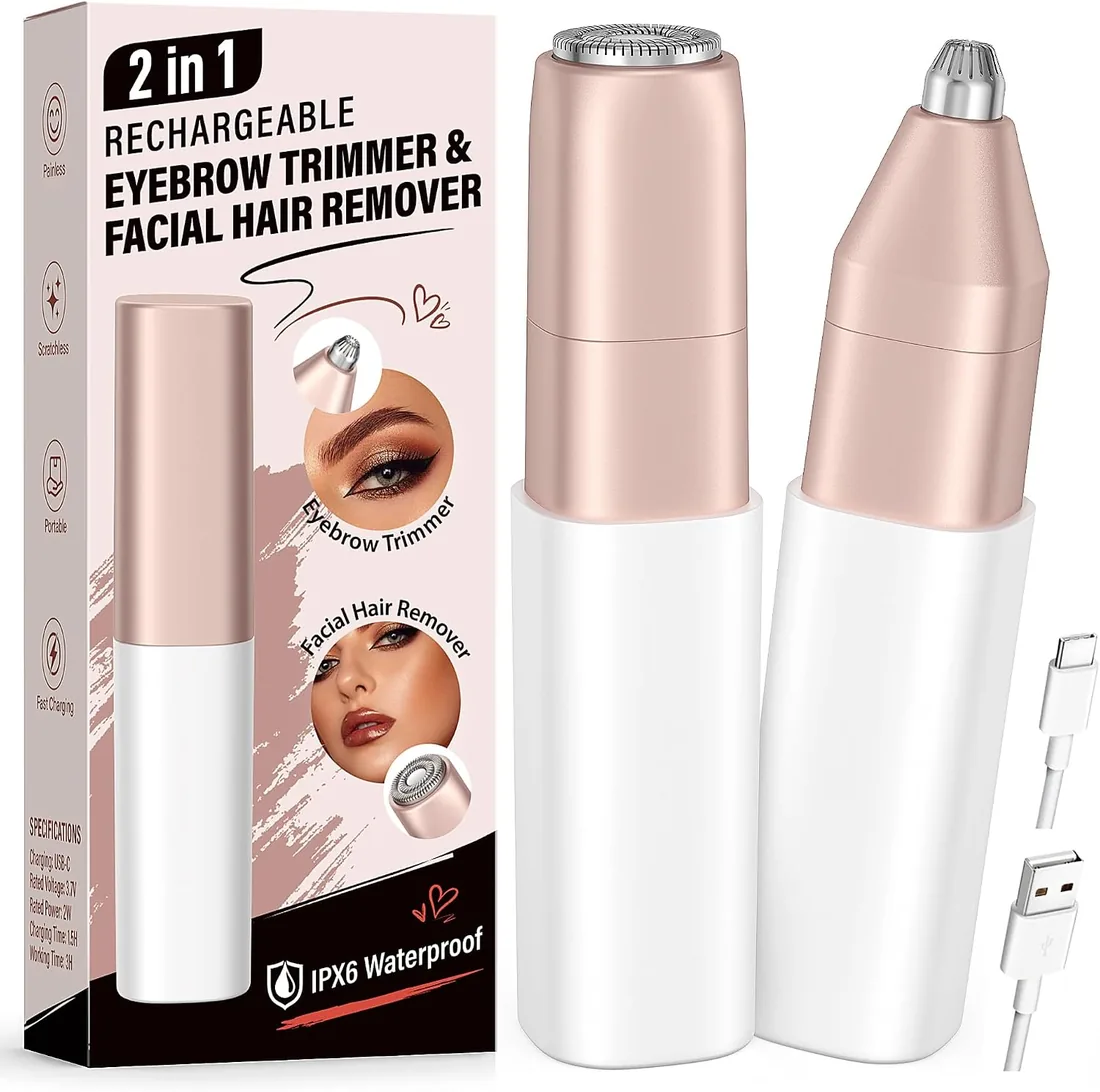 Rasuradora Facial Mujer Electrica Recortadora de Cejas: Suave Elimina Vello facial de Cara, Labios, Barbilla, Mejillas, Frente y Cejas, sin Cable y Compacta, Regalo Mujer