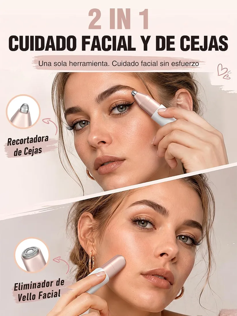 Rasuradora Facial Mujer Electrica Recortadora de Cejas: Suave Elimina Vello facial de Cara, Labios, Barbilla, Mejillas, Frente y Cejas, sin Cable y Compacta, Regalo Mujer foto 2