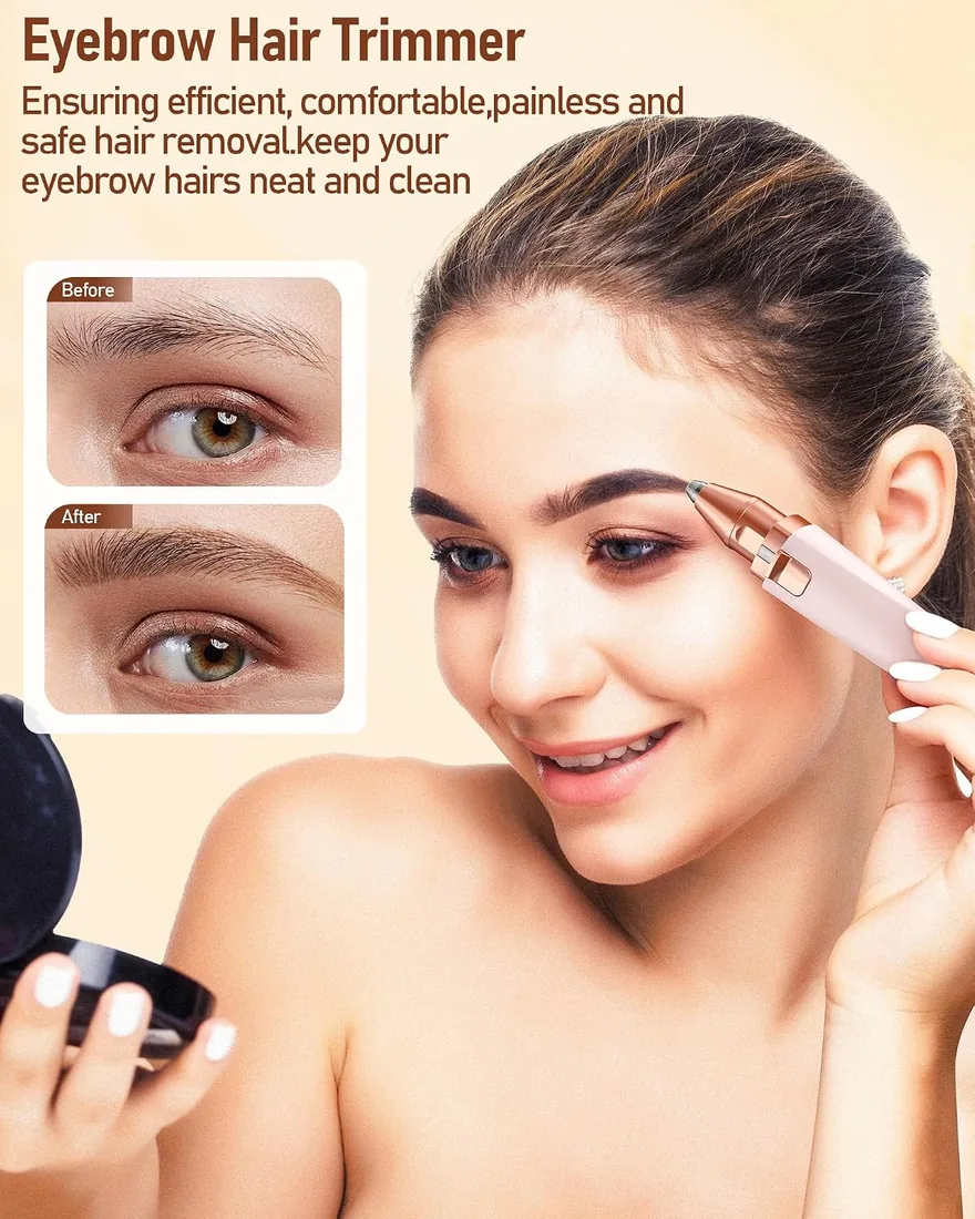 Rasuradora Facial Mujer recortadora de cejas electrica: iFANZETECH Rasuradora Facial Electrica Eliminar Vello sin Dolor con Luz Smartlight Labio Superior, Barbilla, Mejillas y Cejas Regalo Mujer,Rosa foto 2