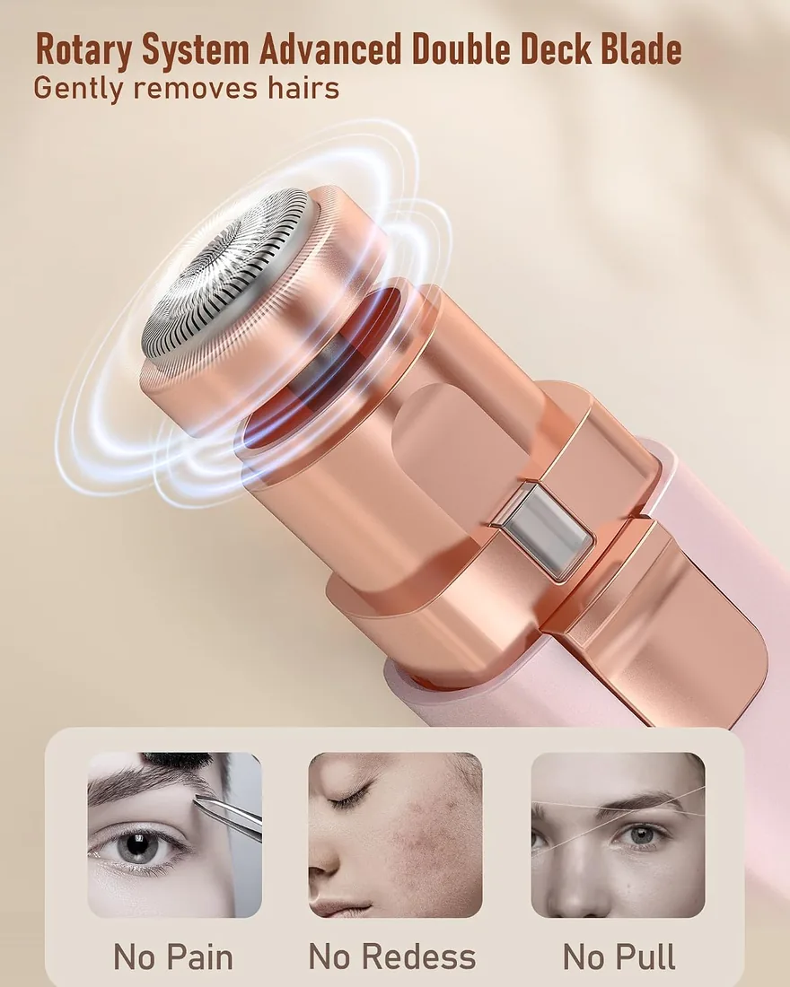 Rasuradora Facial Mujer recortadora de cejas electrica: iFANZETECH Rasuradora Facial Electrica Eliminar Vello sin Dolor con Luz Smartlight Labio Superior, Barbilla, Mejillas y Cejas Regalo Mujer,Rosa foto 3
