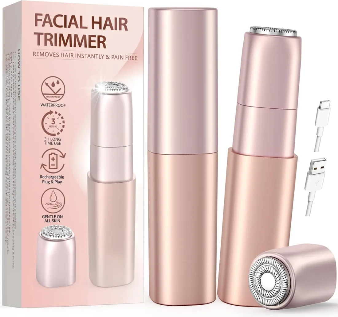 Recargable Rasuradora Facial Mujer Electrica: Removedor de vello Facial, USB-C Recargable, Suave y Rápida Elimina el Vello Cara Labio Superior, Barbilla, Mejillas y Frente, Compacta, Regalo Mujer