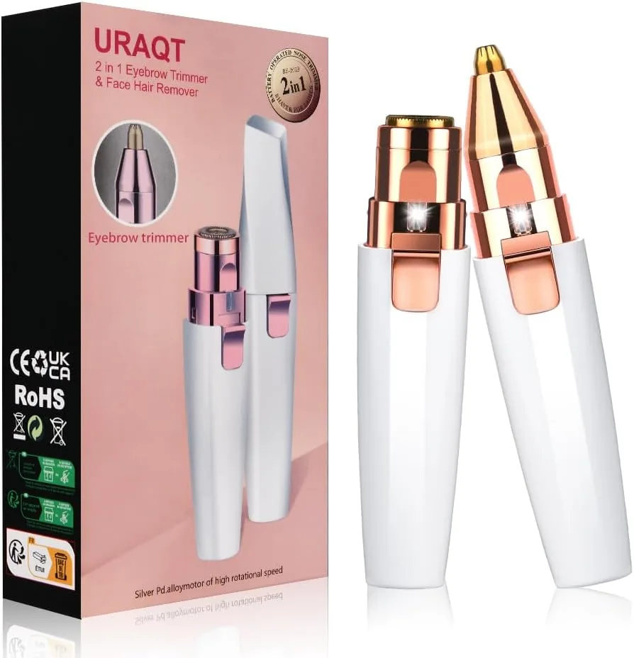 URAQT Depiladora Facial Mujer, 2 en 1 Rasuradora Mujer USB Recargable, C | Eléctrica Depiladora Cejas Portátil, con Cabezal de Repuesto y Luz LED, Afeitadora Sin Dolor para Cara Nariz Labio