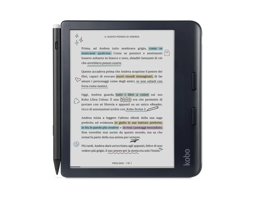 Kobo Libra Colour con Kobo Stylus 2 | lector electrónico | pantalla antirreflectante en color y tinta Kaleido™ 3.7 | modo oscuro | audiolibros | impermeable (negro)