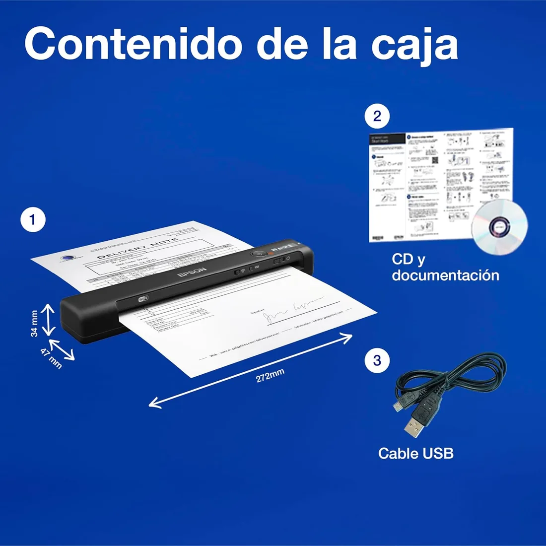 Epson Workforce ES-60W, Escáner Portátil Inalámbrico con WiFi, Carga por USB, Conectividad por WiFi o USB foto 2